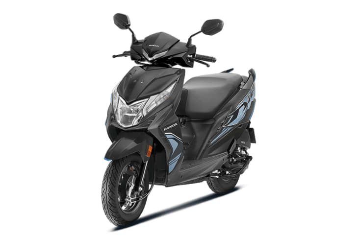 Honda Dio 110 left front three quarter black with grey